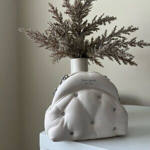 Kate Spade Silver and White Crossbody Bag with Quilted Design